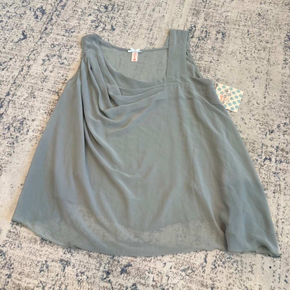 NWT DownEast Basics Lullaby Tank Shadow Grey Draped Chiffon Sleeveless Top Large